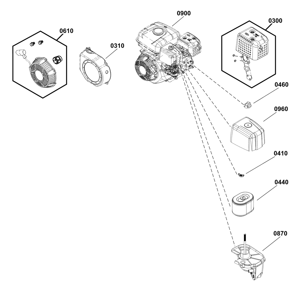Engine Rewind Exhaust (80098013) Diagram and Parts List for 020820-00  Briggs and Stratton Pressure Washer